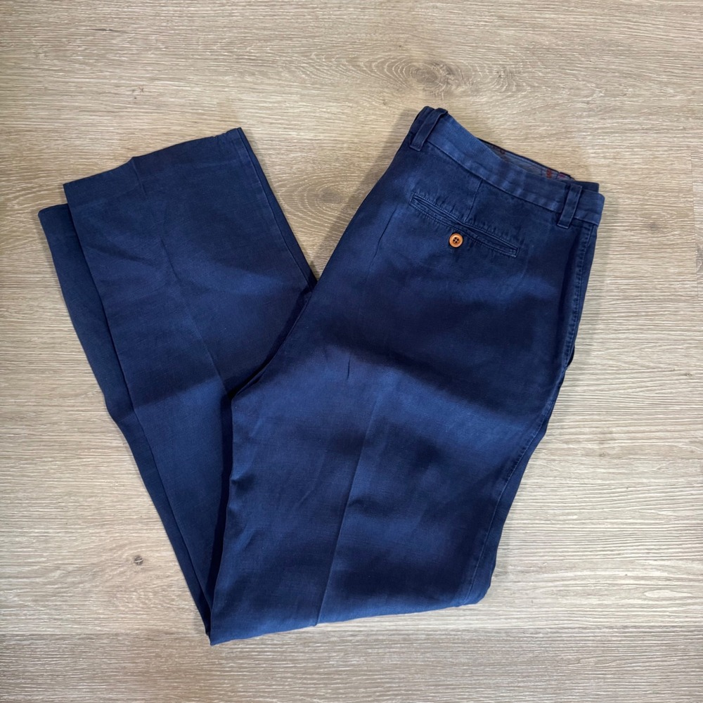 Tommy Bahama Pants Mens 38x31 Blue Linen Blend Lyocell Casual Chino Flat Front